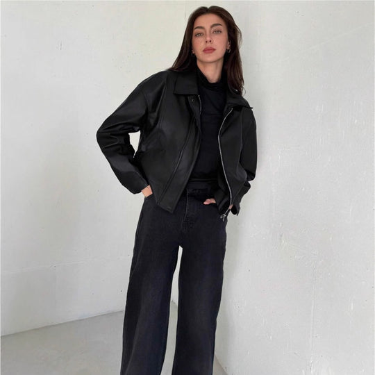 Damen Kunstlederjacke im modernen Biker-Stil EB