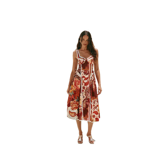 Damen Midi-Maxikleid mit verspieltem Patchwork-Design und Rüschendetails EB