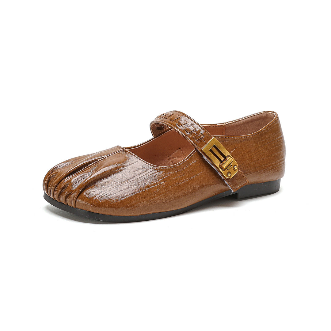 Damen Ballerinas mit dekorativem Riemenverschluss und hochwertiger Lederoberfläche EB