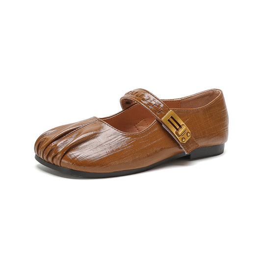 Damen Ballerinas mit dekorativem Riemenverschluss und hochwertiger Lederoberfläche EB