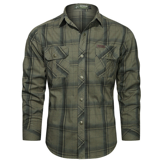 Herren nan kariertes Flanell-Outdoorhemd mit verstärkten Klappbrusttaschen und ergonomischem Rückendetail EB
