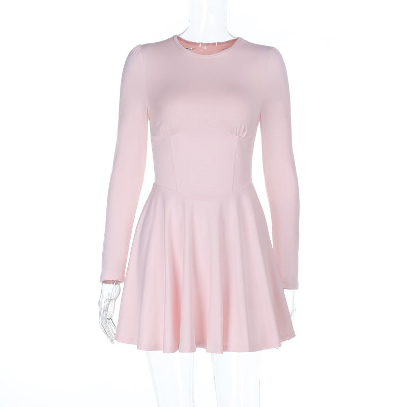 Damen elegantes A-Linien-Kleid mit langen Ärmeln und taillierter Silhouette EB