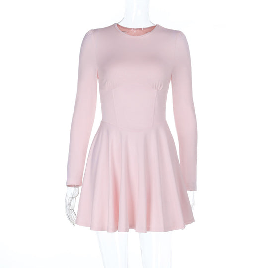 Damen elegantes A-Linien-Kleid mit langen Ärmeln und taillierter Silhouette EB
