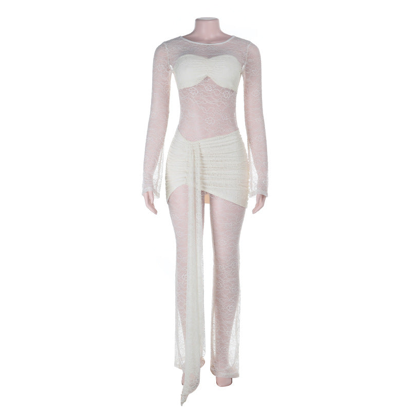 Damen Eleganter Overall aus Spitze mit langen Ärmeln EB