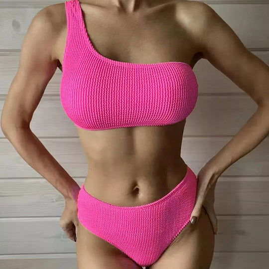 Damen asymmetrisches Bikini-Set mit strukturierter Oberfläche EB