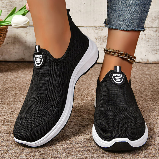 Damen nan gestrickter Slip-On Komfort-Walking-Sneaker mit sockenähnlichem Einstieg und dämpfender Memory-Komfortsohle EB