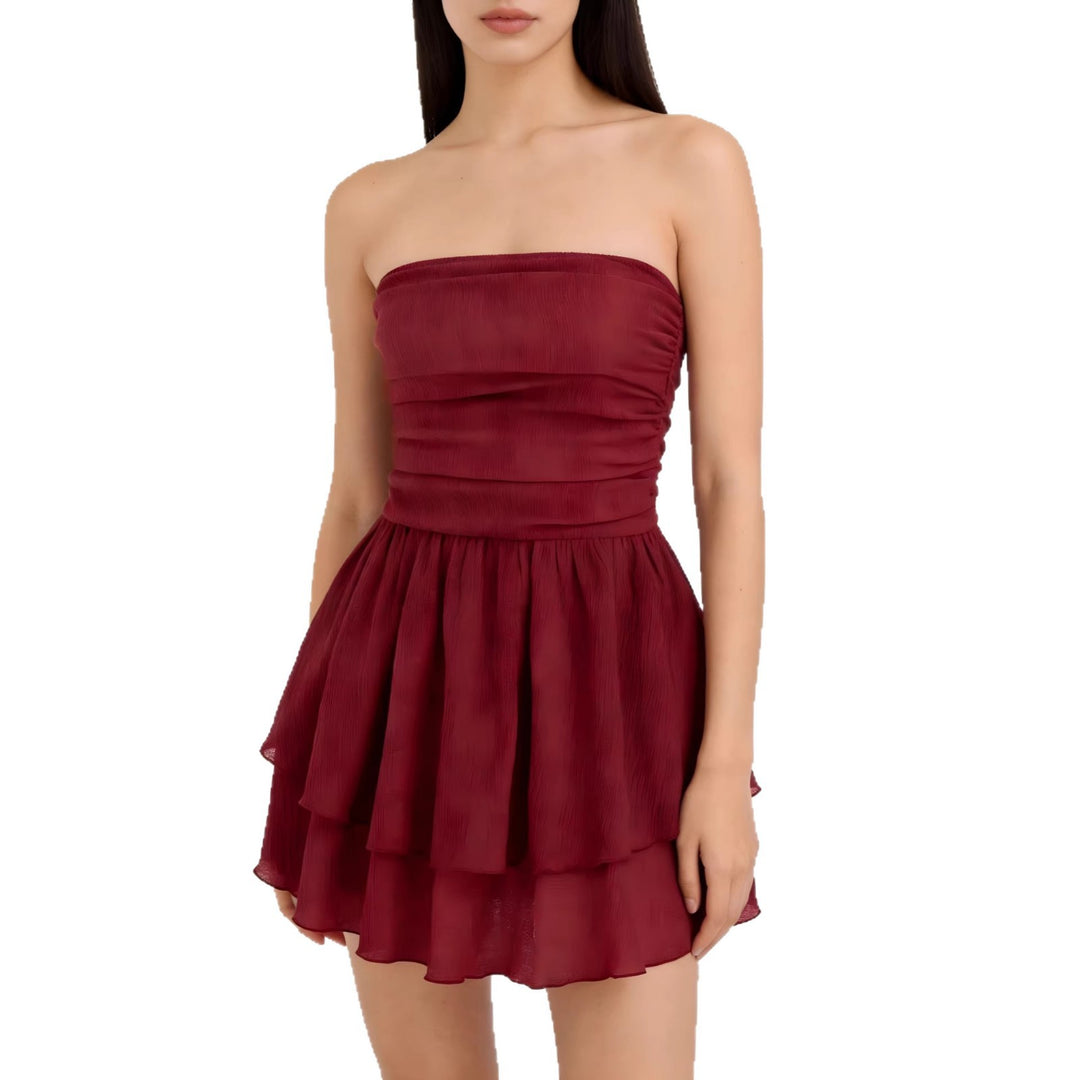 Damen Wickelkleid mit gerafftem Oberteil und fließendem Rock EB