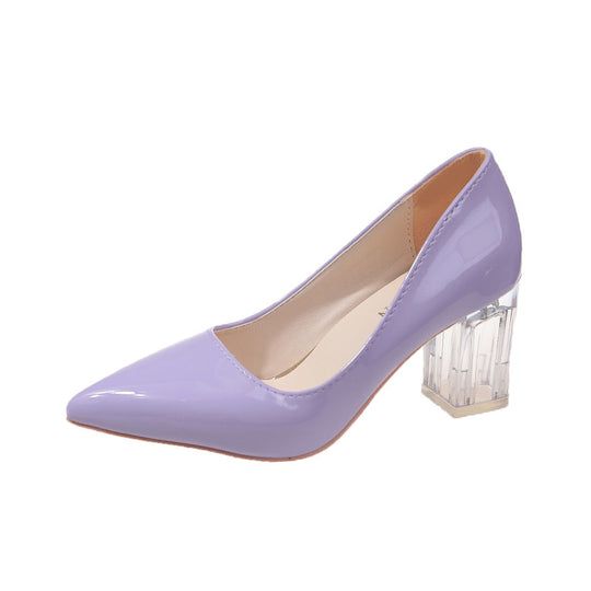 Damen klassische Pumps mit transparentem Blockabsatz und spitz zulaufender Vorderkappe EB