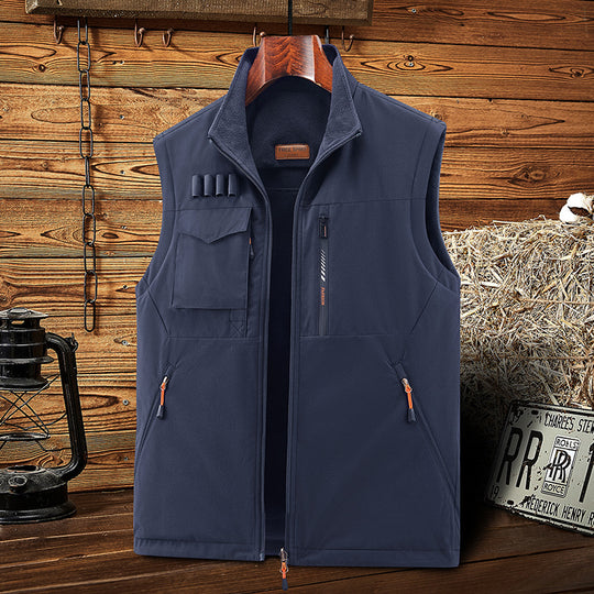 Herren Multifunktionale Outdoor‑Weste mit Fleece‑Futter, Mehrfachtaschen und Patronen‑Schlaufen EB
