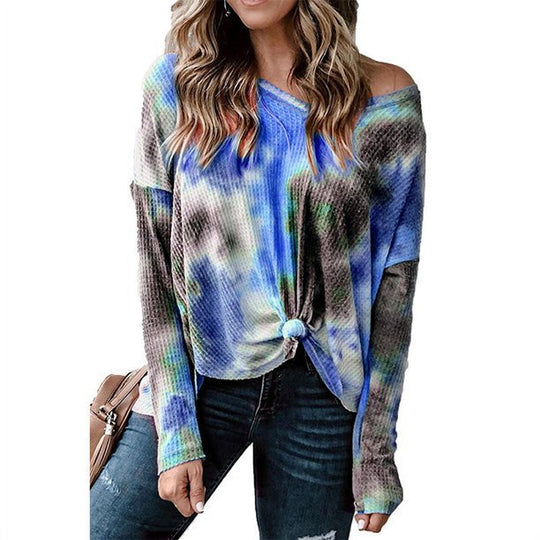 Damen lässiges Oversized Oberteil mit Spitzenhemd Detail und modischem Knoten EB