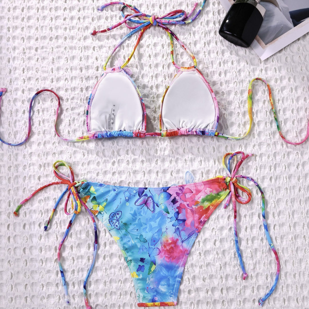 Damen Triangel-Bikini mit verspieltem Blumendetail EB