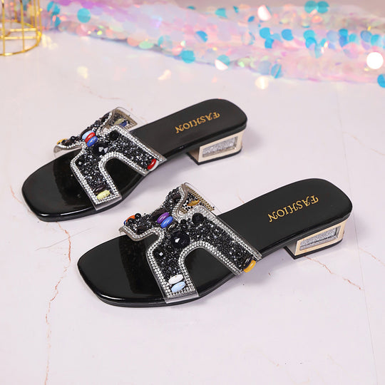 Damen Glamouröse Slipper mit funkelndem Dekor und bequemer Sohle EB