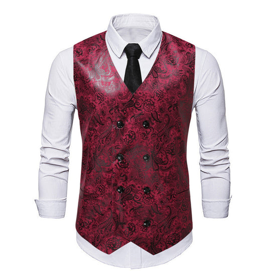 Herren elegante Weste mit floralem Muster und doppelter Knopfreihe EB