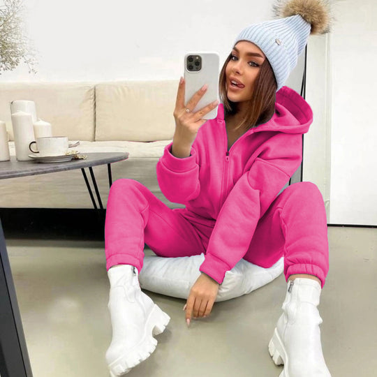 Damen nan weiches Reißverschluss-Hoodie und taillierte Komfort-Jogginghose Set mit innenliegendem Fleece EB