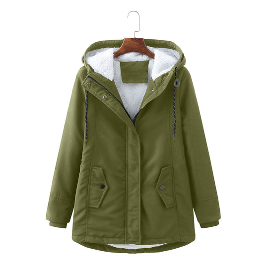 Damen warme Fleecegefütterte Parka-Jacke mit verstellbarem Taillenzug EB