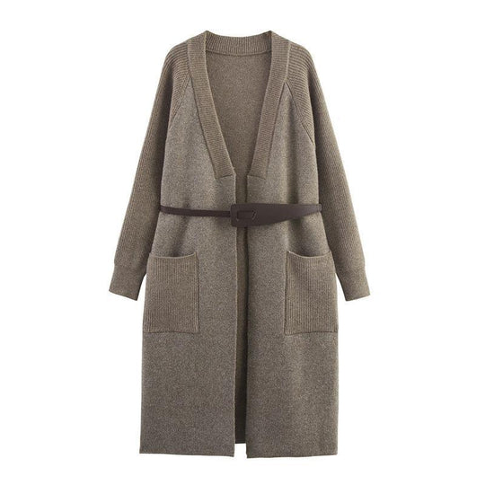 Damen Strickmantel mit eleganter Taillierung und praktischen Taschen EB