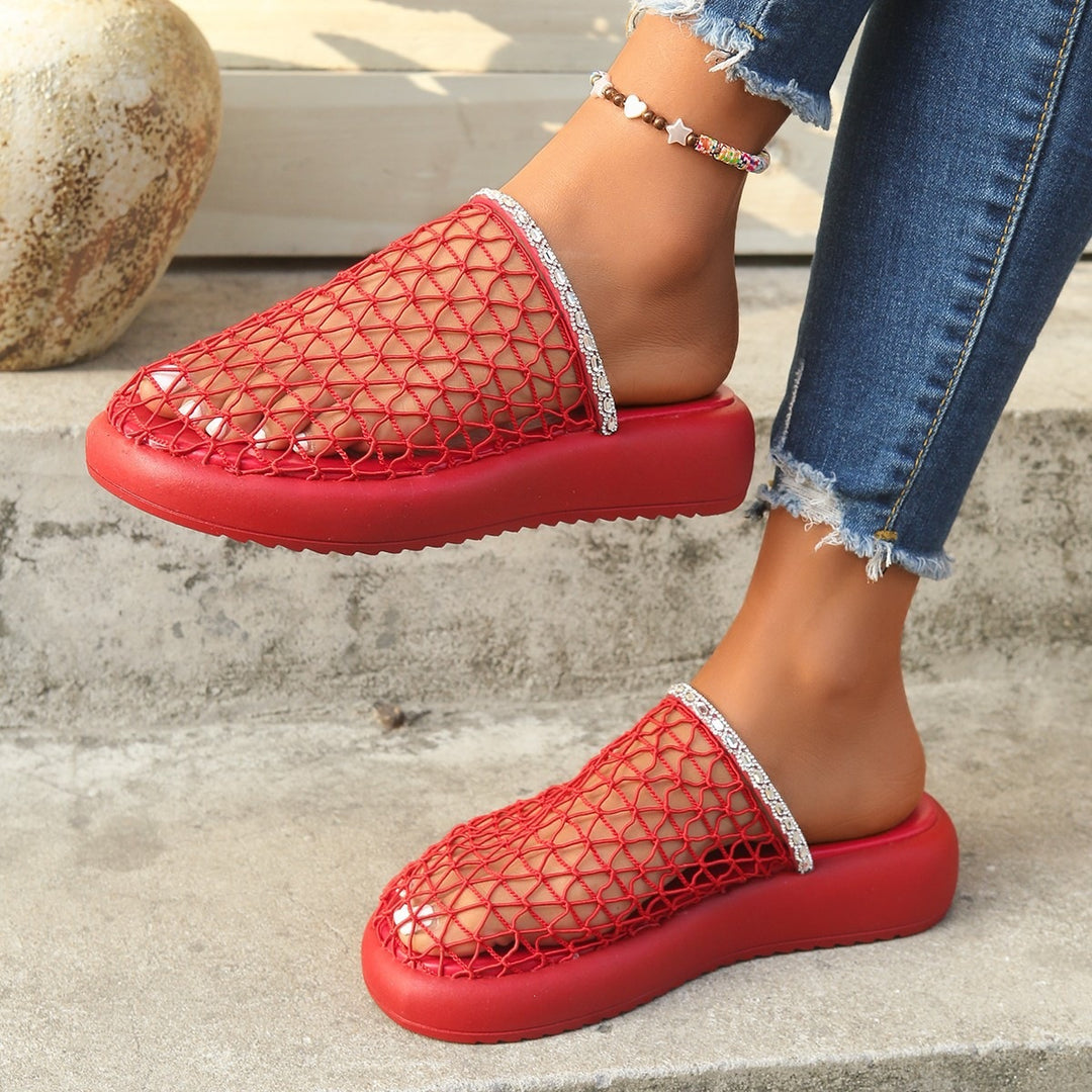Damen Plateau-Pantoletten mit Netzdesign und Glitzerakzenten EB