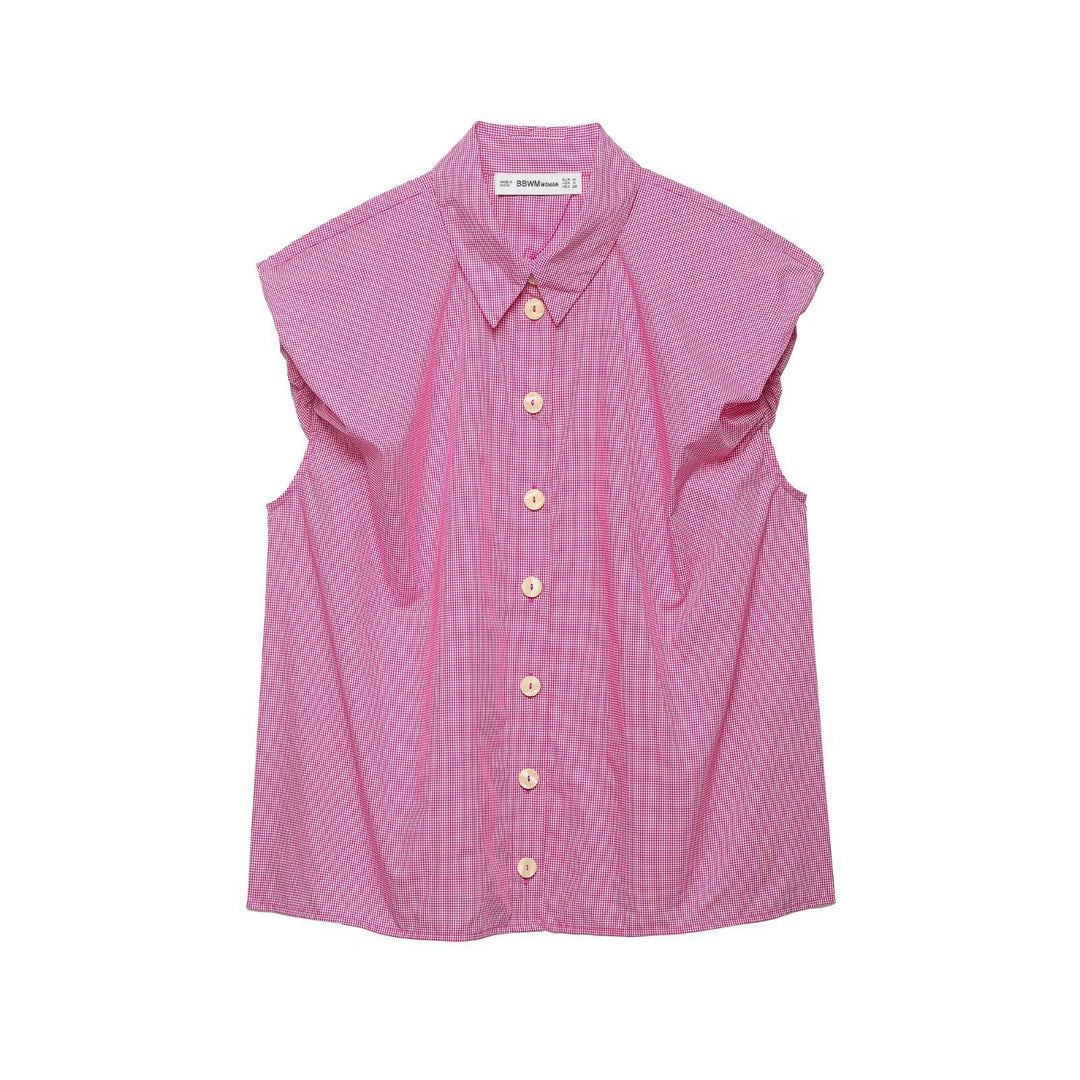 Damen Kurzarm Bluse mit modernen Streifen und eleganter Knopfleiste EB