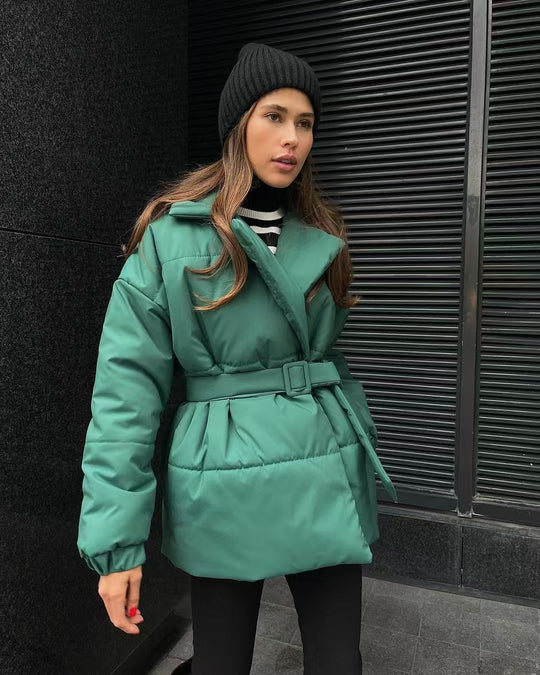 Damen eleganter gesteppter Mantel mit taillierbarem Gürtel EB