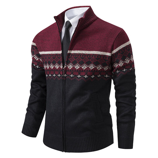 Herren Strickjacke mit Stehkragen und Norweger-Muster EB