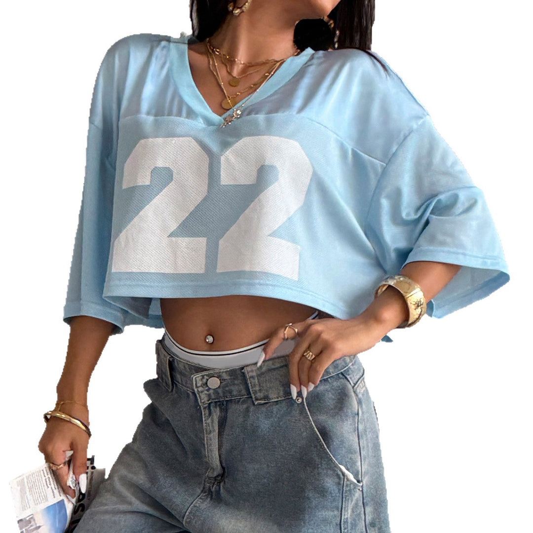 Damen Crop-Top im Sportlichen Design mit V-Ausschnitt und Netzdetails EB