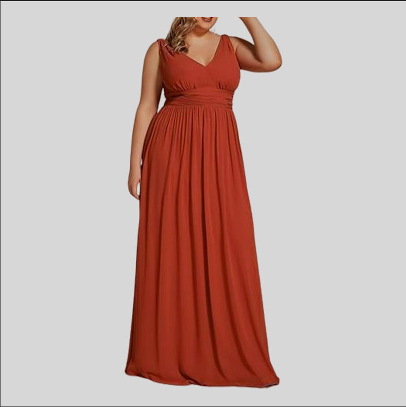 Damen Maxikleid mit eleganter A-Linie und tiefem V-Ausschnitt EB