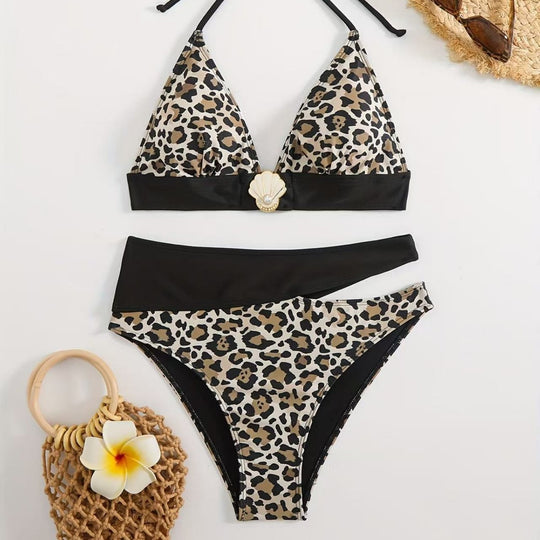 Damen Triangel-Bikini mit elegantem geometrischem Muster EB