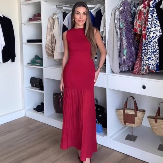 Damen ärmelloses Maxikleid mit elegantem Rüschensaum EB