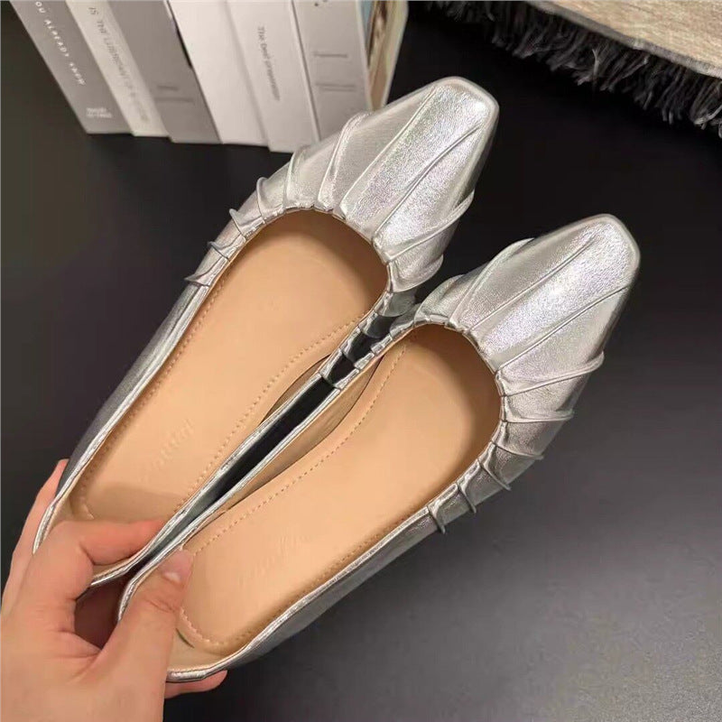 Damen glänzende spitze Ballerinas mit Raffung EB