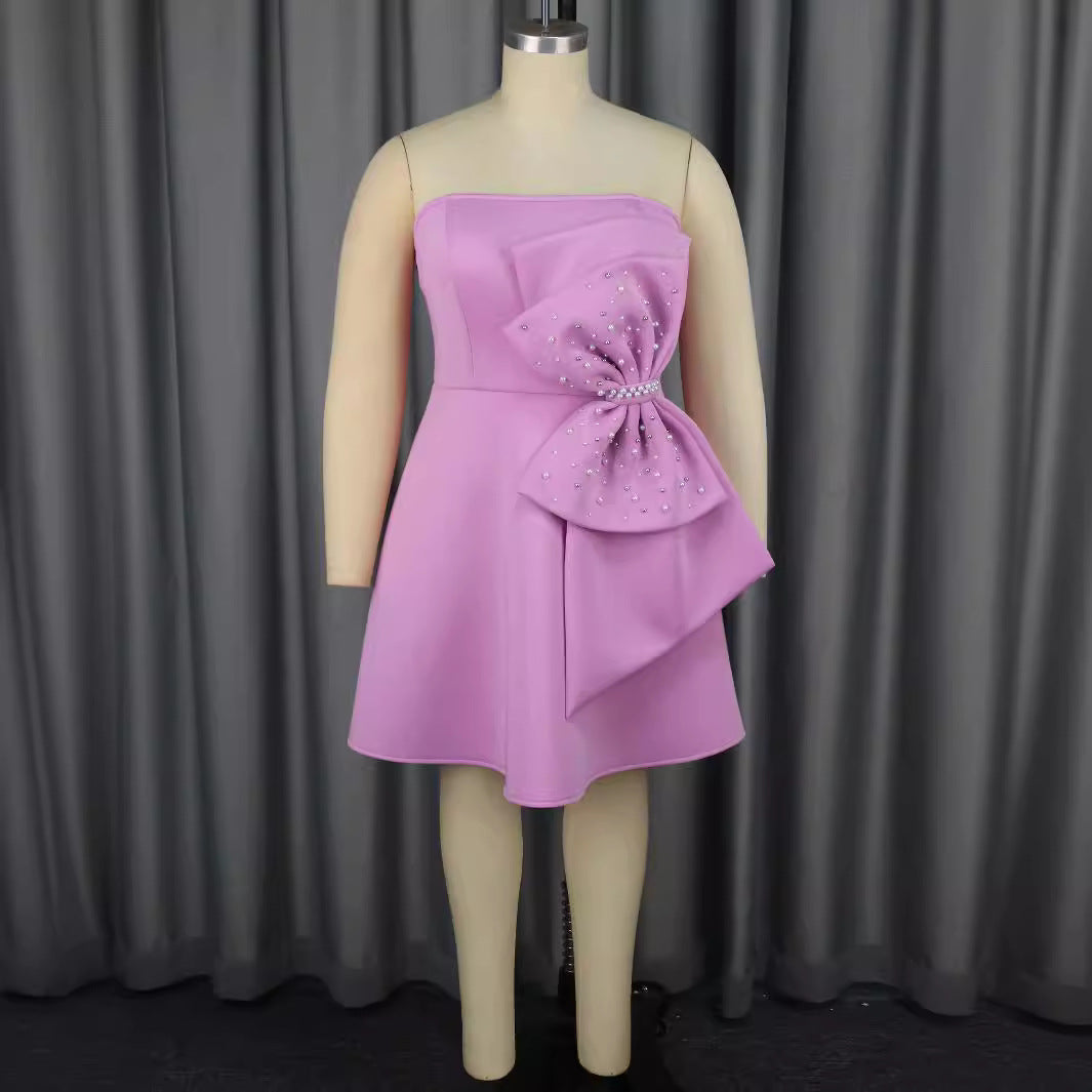 Damen Strapless Cocktailkleid mit hochwertigem Rüschendetail und funkelnden Perlen EB