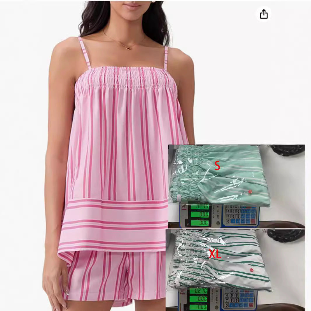 Damen Lässiges Schlafanzug-Set mit verstellbaren Trägern und asymmetrischem Saum EB