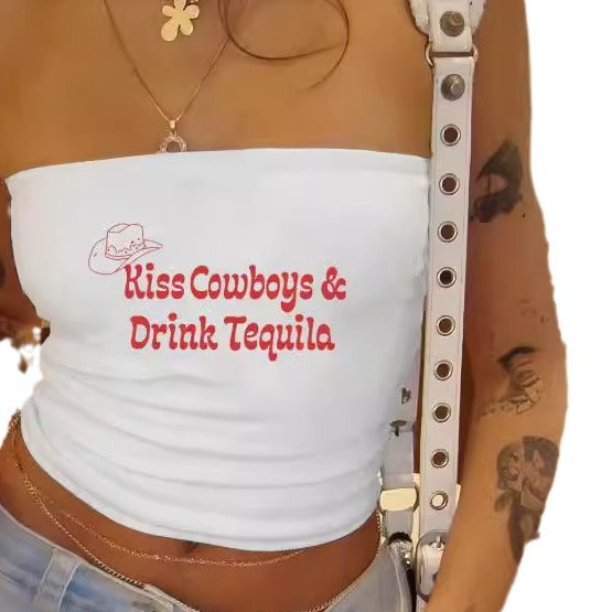 Damen Bandeau-Top mit auffälligem Statement-Aufdruck EB