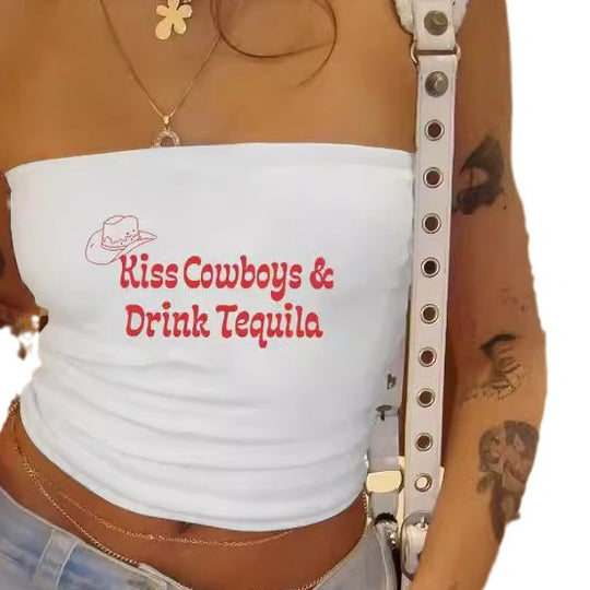 Damen Bandeau-Top mit auffälligem Statement-Aufdruck EB