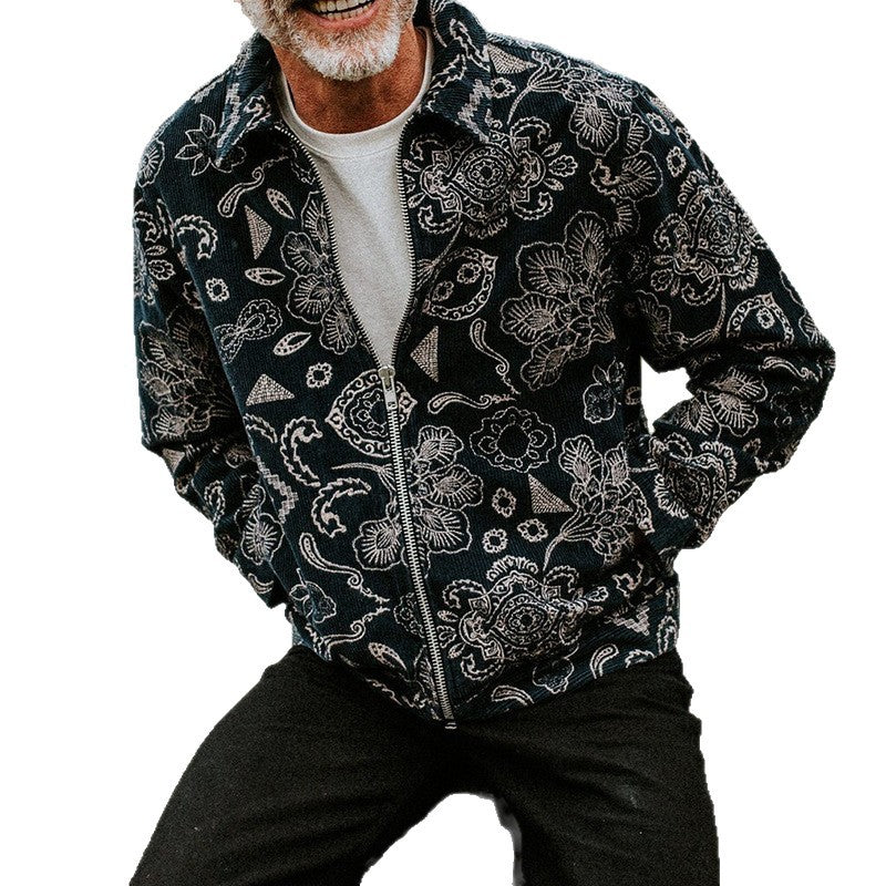 Herren Zip-Jacke mit floralem Design und praktischen Taschen EB
