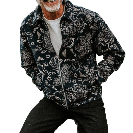Herren Zip-Jacke mit floralem Design und praktischen Taschen EB