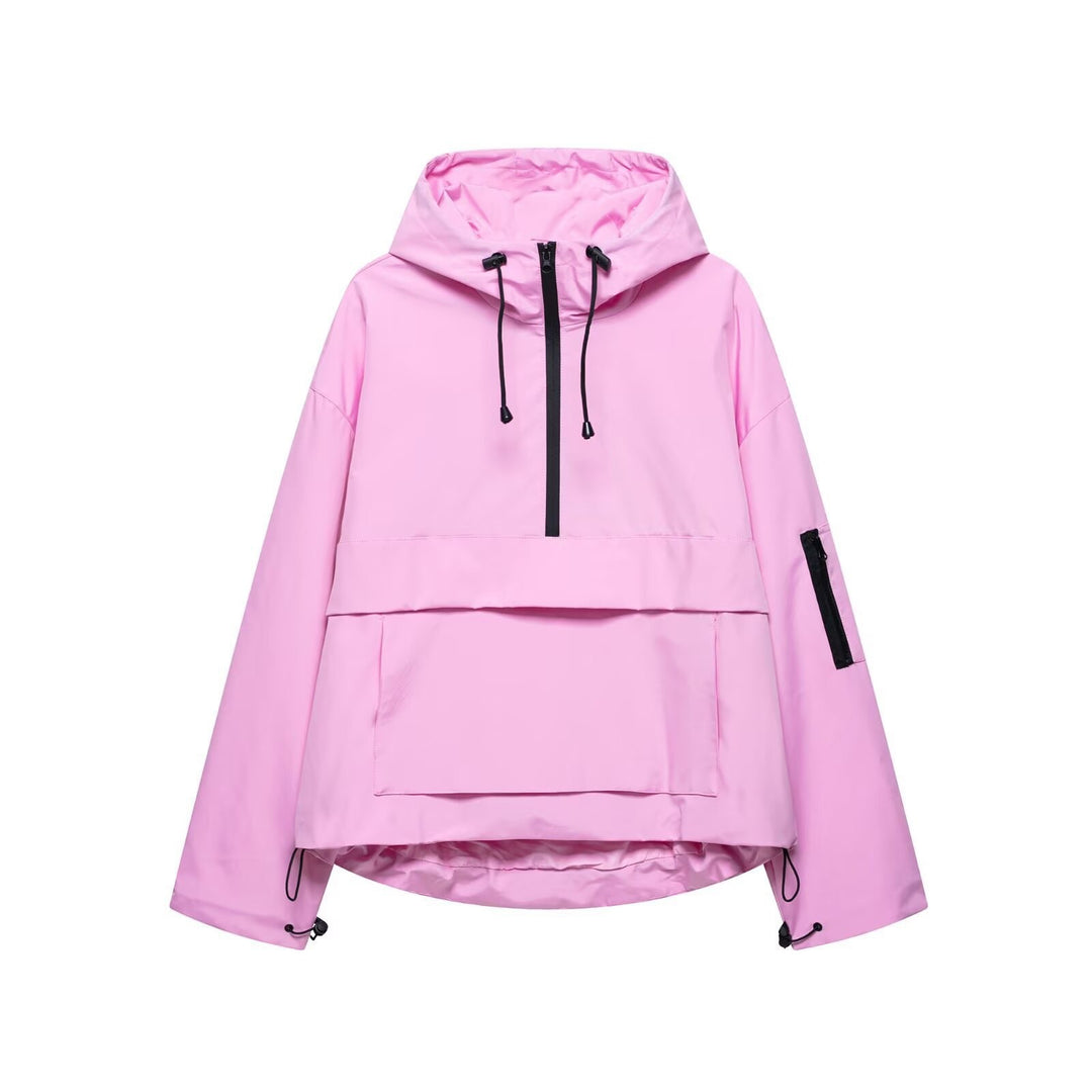 Damen nan winddichter Oversize Anorak mit Halbzip, Kängurutasche und verstellbarer Kapuze EB
