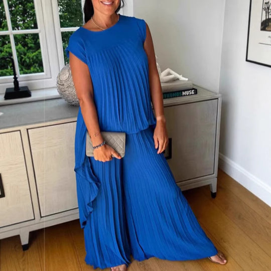 Damen Plissee Maxikleid mit elegantem Schnitt und fließender Silhouette EB