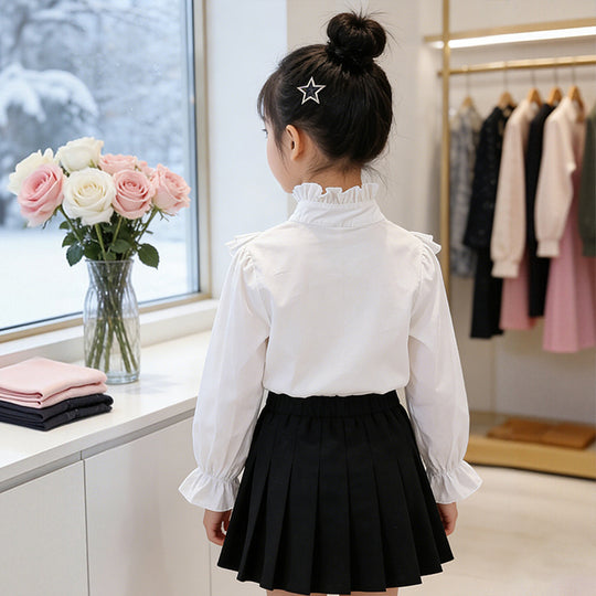 Mädchen elegante Rüschenbluse mit dekorativem Schleifenverschluss EB