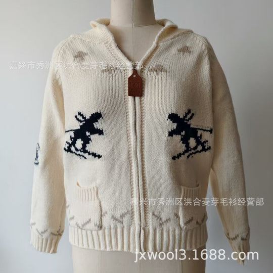 Damen Strickjacke mit Kapuze und sportlichem Muster EB