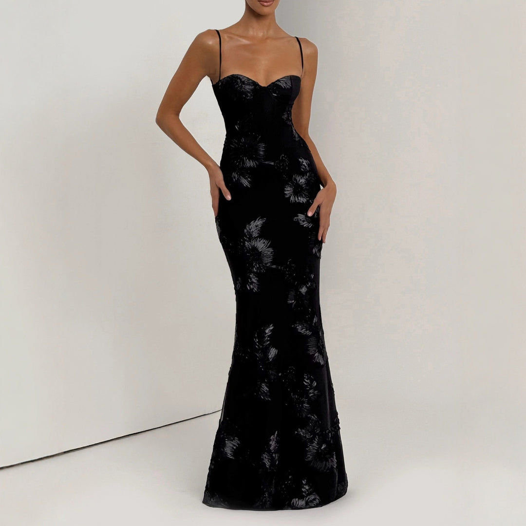 Damen figurbetontes Abendkleid mit floralem Stickdesign und hochwertigem Stoff EB