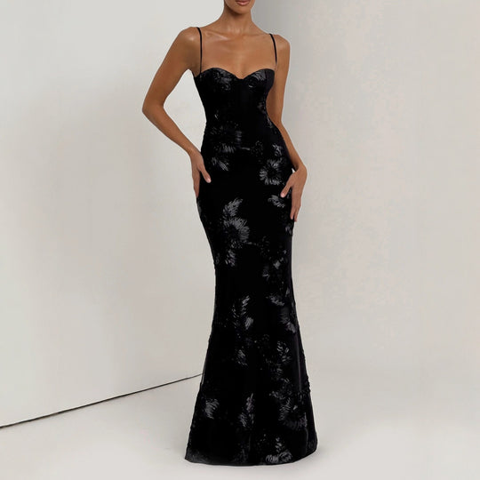 Damen figurbetontes Abendkleid mit floralem Stickdesign und hochwertigem Stoff EB