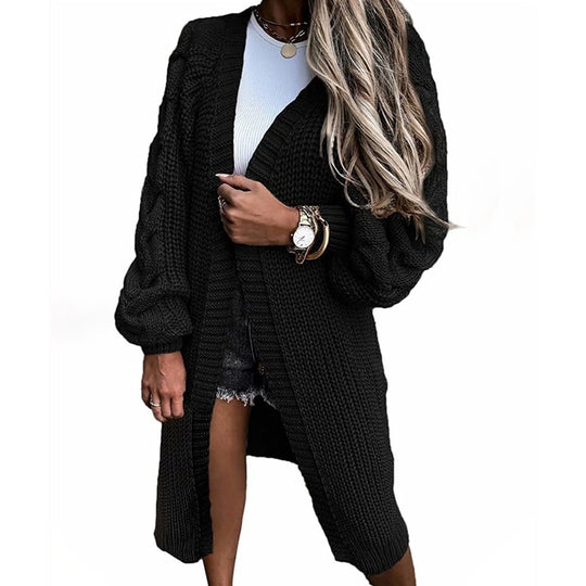 Damen Grobstrick-Cardigan mit voluminösen Ärmeln und offenen Fronten EB