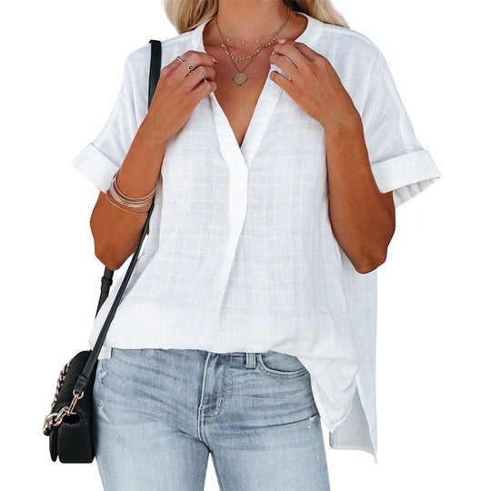 Damen lässiges Kurzarm-Hemd mit lockerer Passform und Umlegekragen EB