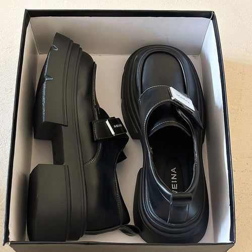 Damen Modische Schnürung Slipper mit glänzender Oberfläche und robustem Profil EB