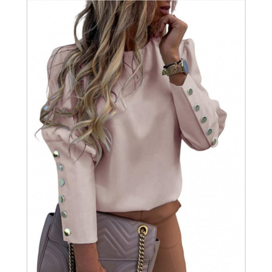 Damen Leichte Bluse mit Leopardenprint, Ballonärmeln und Zierknopfleiste EB