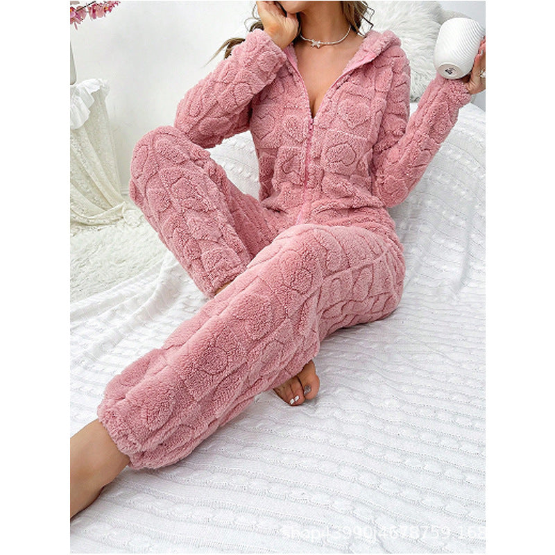 Damen Gemütlicher Fleece-Overall mit Kapuze EB