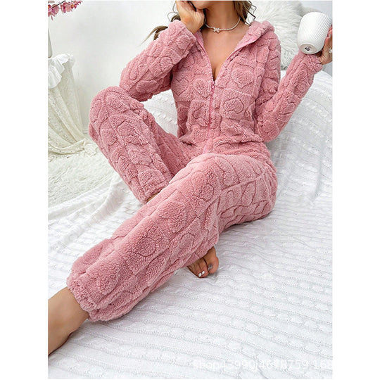 Damen Gemütlicher Fleece-Overall mit Kapuze EB