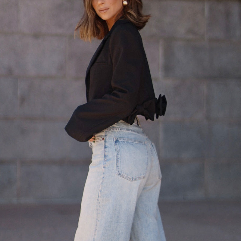Damen cropped Blazerjacke mit Rüschendetails und schickem Schnitt EB