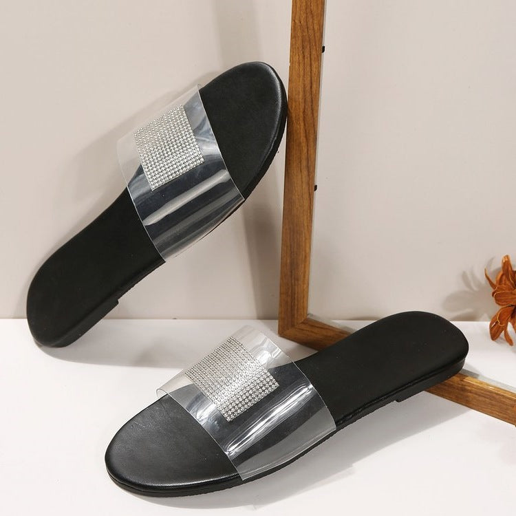 Damen Glamouröse Slides mit funkelnden Strass-Applikationen EB