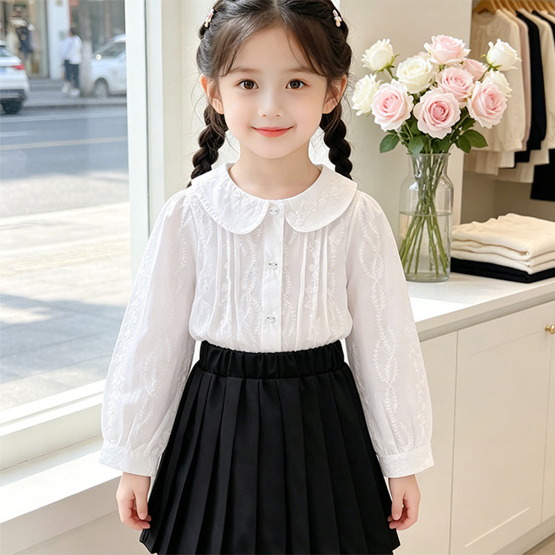 Mädchen elegante Bluse mit floralen Verzierungen EB